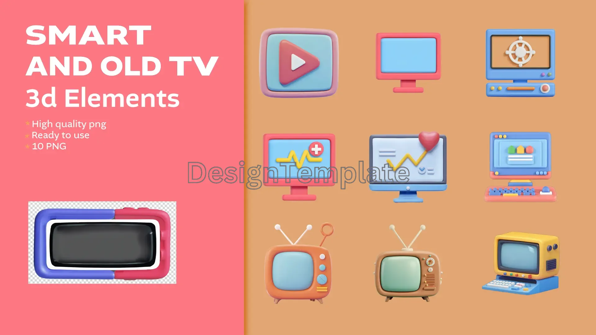 Retro and Tech 3D Television Elements Collection